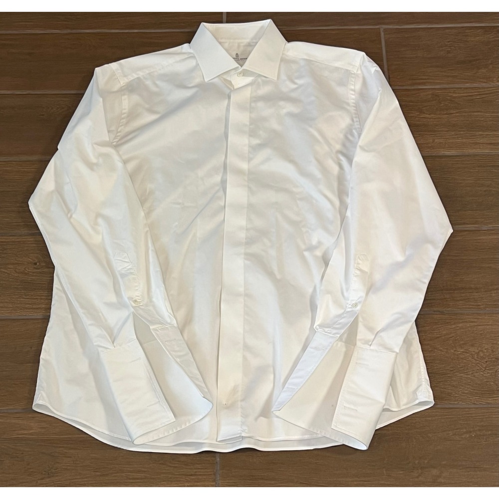 Emanuel Berg Custom Fit White Hidden Placket French Cuff Dress Shirt 17.5 XL